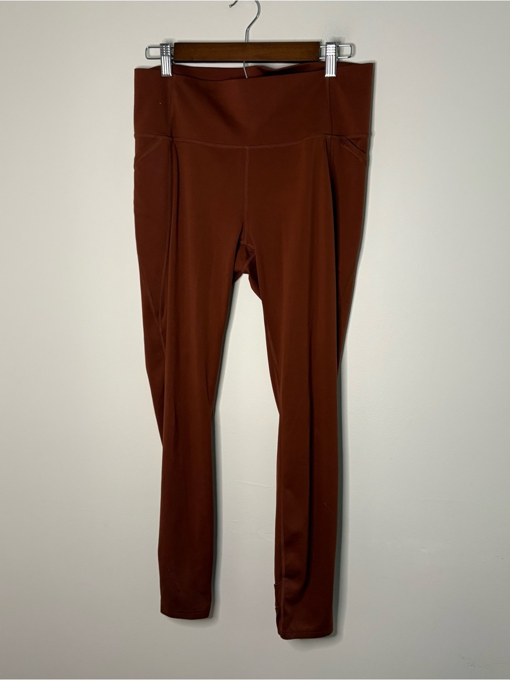 All In Motion Women’s Large Leggings Orange Brown Ankle Pockets Gym Workout